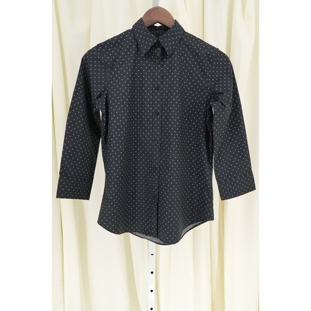 Lauren Ralph Lauren Women's Stretch Non-Iron Polka Dot Long Sleeve Shirt Size S
